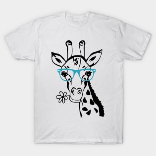 Giraffe Spirit Animal Trendy Funny Face With Glasses In Zoo T-Shirt